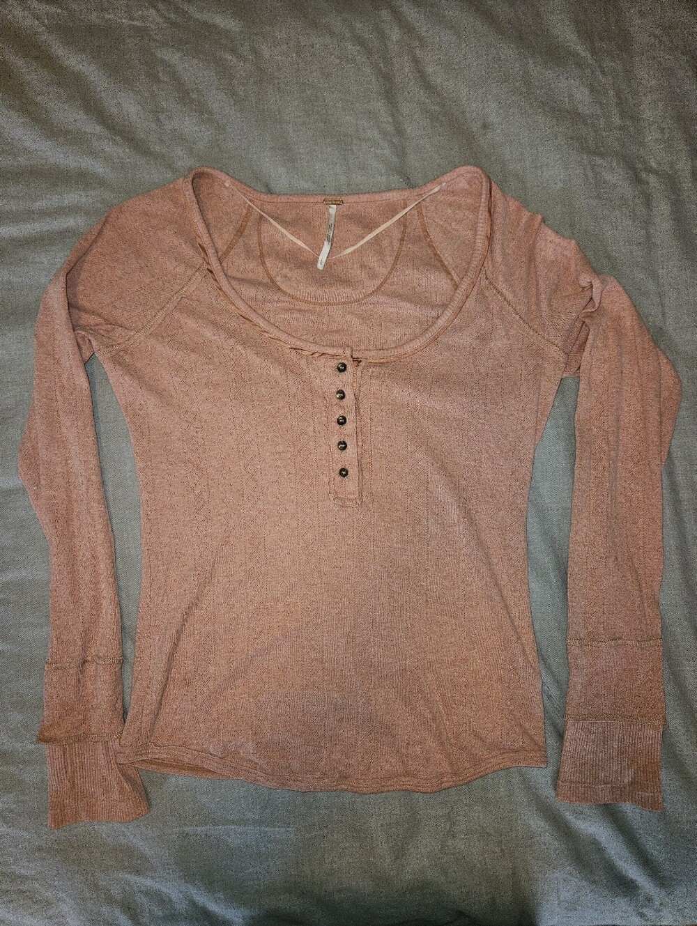 Free People Long Sleeve Henley Top in Dusty Rose